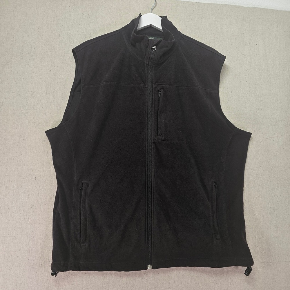 Woolrich Fleece Vest Mens XL Black Lightweight Full Zip Pockets Bungee Hem 18404